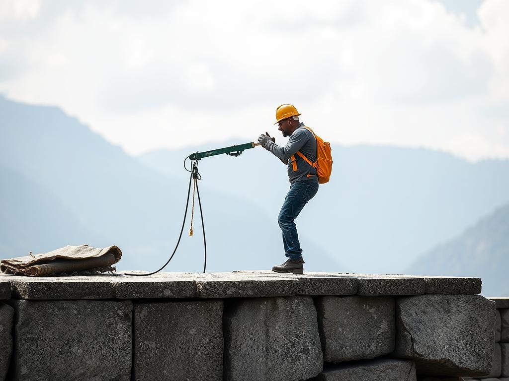 Uso sicuro di scale a pioli su superfici irregolari in cantieri temporanei